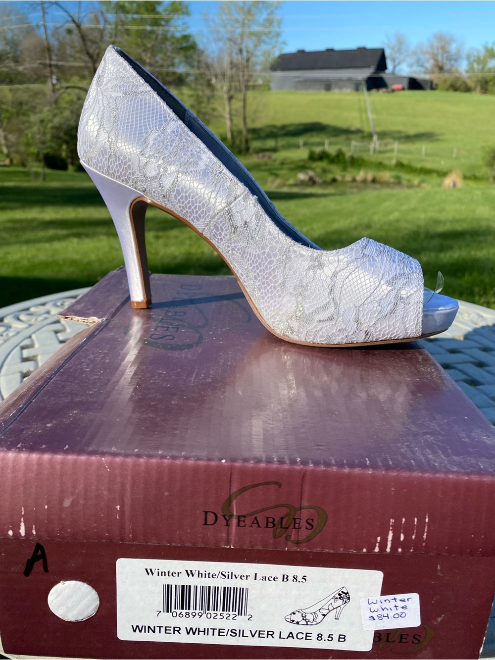 Dyeables Winter White Peep-Toe Lace High Heel Pump - Women
